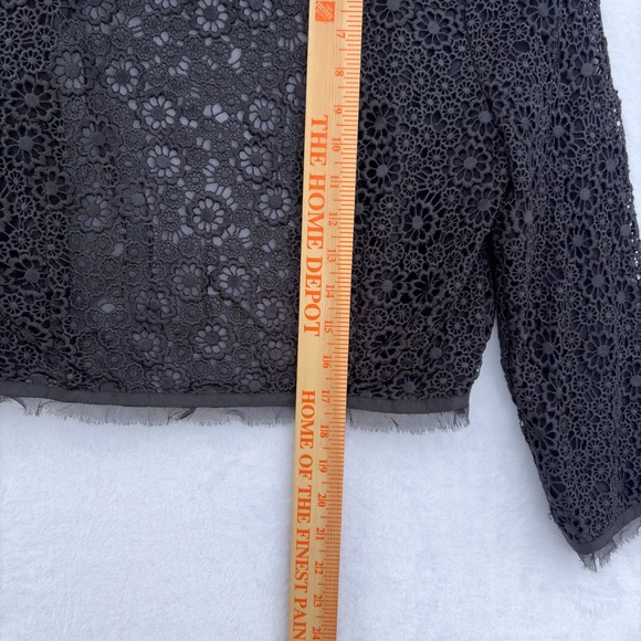 TOCCA Cropped Bolero Cardigan Women's 12 Black Floral Lace Silk Trim Shrug Chic - Picture 6 of 8